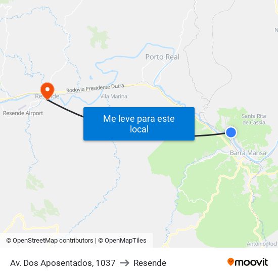 Av. Dos Aposentados, 1037 to Resende map