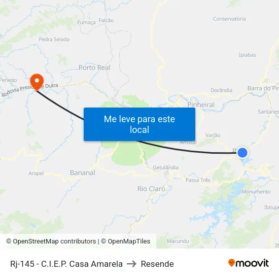 Rj-145 - C.I.E.P. Casa Amarela, Piraí to Resende map