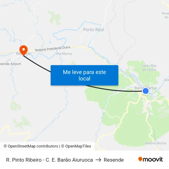 R. Pinto Ribeiro - C. E. Barão Aiuruoca, Barra Mansa to Resende map