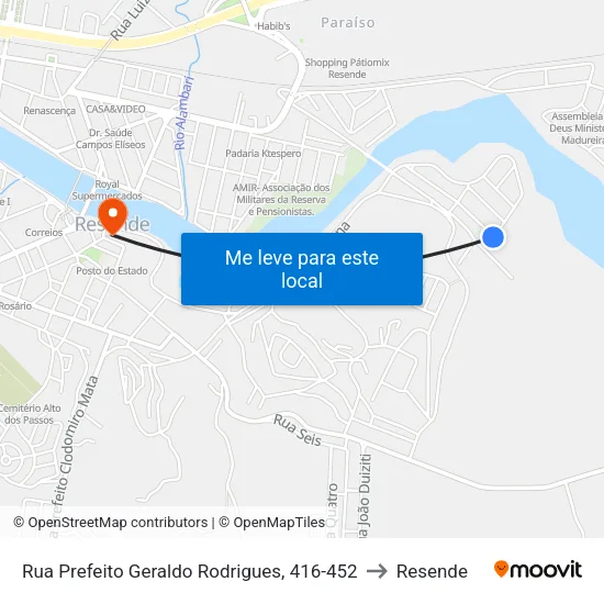 Rua Prefeito Geraldo Rodrigues, 416-452 to Resende map