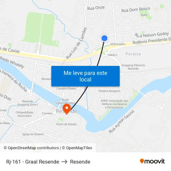 Rj-161 - Graal Resende to Resende map