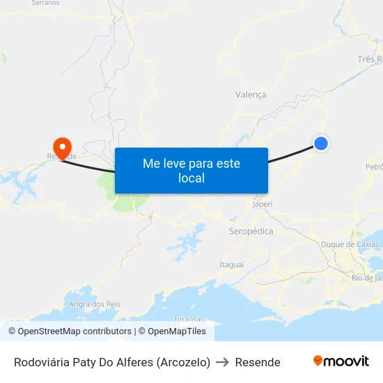 Rodoviária Paty Do Alferes (Arcozelo) to Resende map