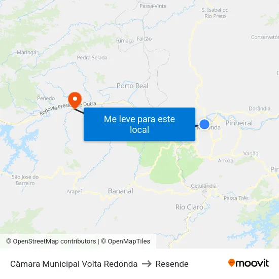 Câmara Municipal Volta Redonda to Resende map