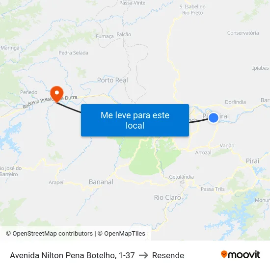Avenida Nilton Pena Botelho, 1-37 to Resende map