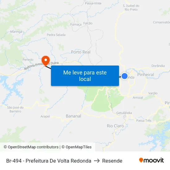 Br-494 - Prefeitura De Volta Redonda to Resende map