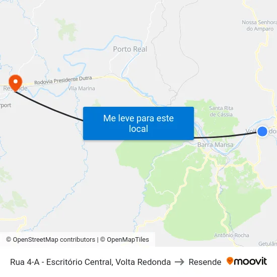 Rua 4-A - Escritório Central, Volta Redonda to Resende map