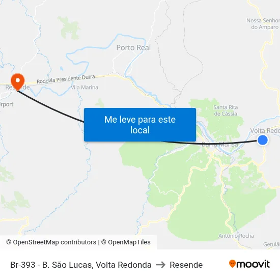 Br-393 - B. São Lucas, Volta Redonda to Resende map