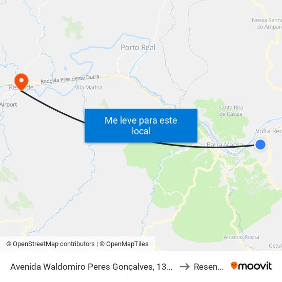 Avenida Waldomiro Peres Gonçalves, 1364 to Resende map