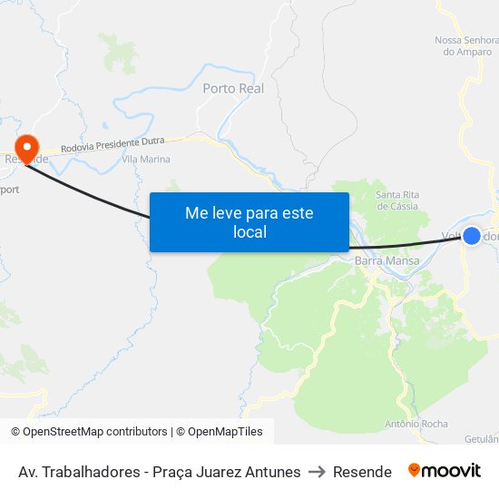 Av. Trabalhadores - Praça Juarez Antunes to Resende map