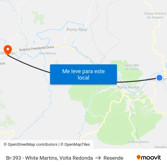 Br-393 - White Martins, Volta Redonda to Resende map