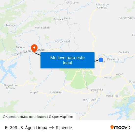 Br-393 - B. Água Limpa, Volta Redonda to Resende map