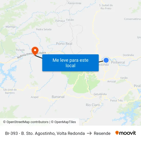Br-393 - B. Sto. Agostinho, Volta Redonda to Resende map