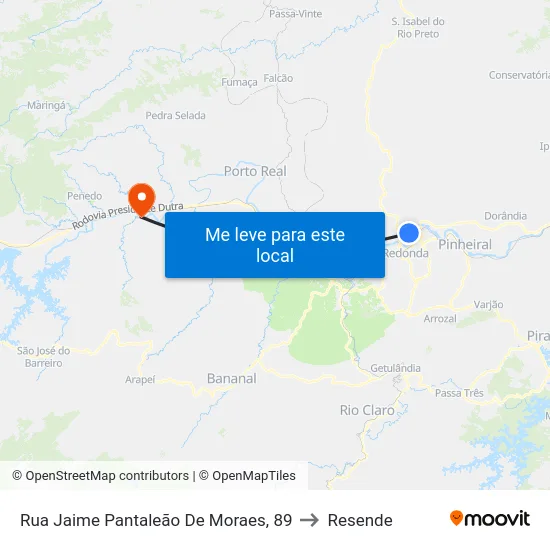 Rua Jaime Pantaleão De Moraes, 89 to Resende map