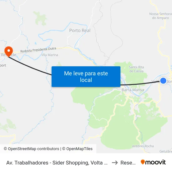 Av. Trabalhadores - Sider Shopping, Volta Redonda to Resende map