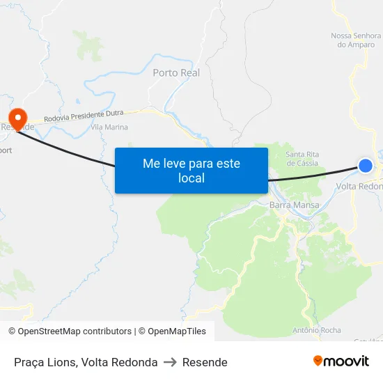 Praça Lions, Volta Redonda to Resende map