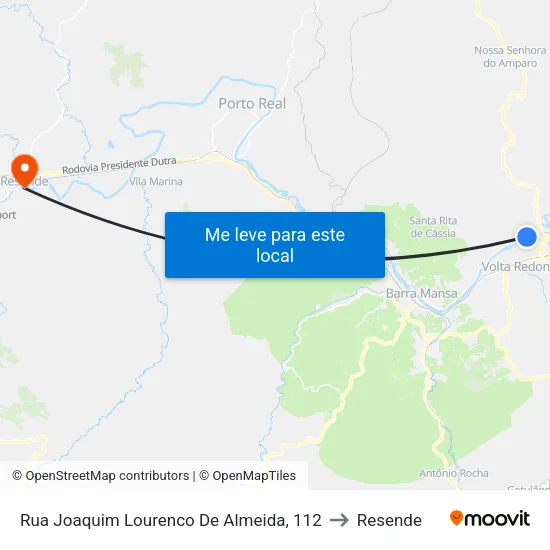 Rua Joaquim Lourenco De Almeida, 112 to Resende map