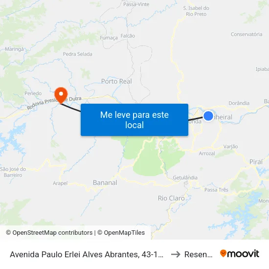 B. Três Poços, Volta Redonda to Resende map