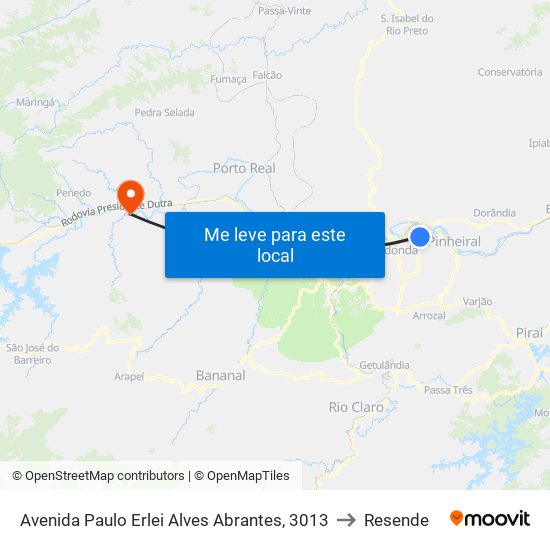 Avenida Paulo Erlei Alves Abrantes, 3013 to Resende map