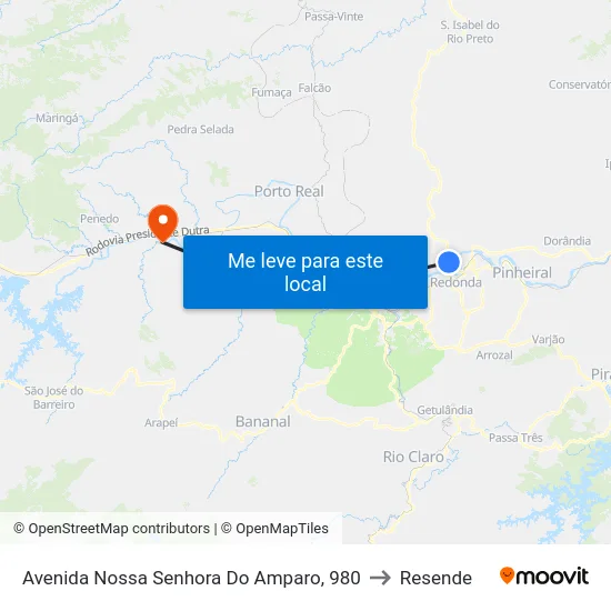 Avenida Nossa Senhora Do Amparo, 980 to Resende map