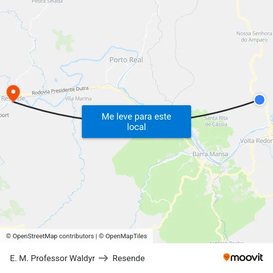 E. M. Professor Waldyr, Volta Redonda to Resende map