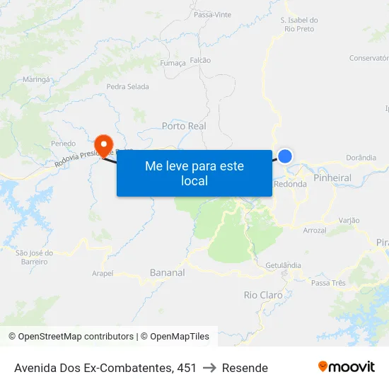 Avenida Dos Ex-Combatentes, 451 to Resende map