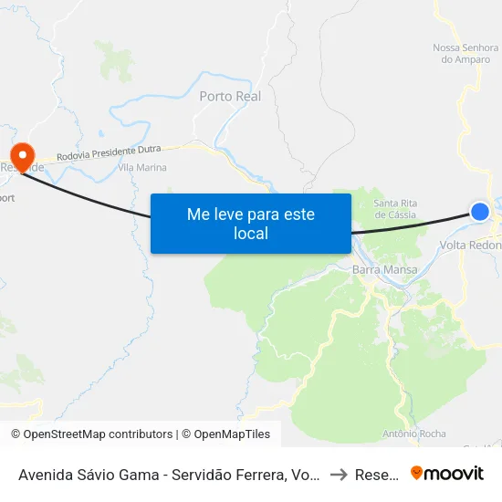 Avenida Sávio Gama - Servidão Ferrera, Volta Redonda to Resende map