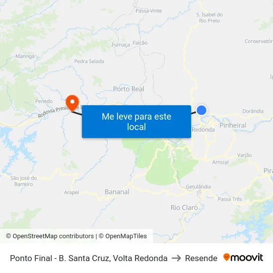 Ponto Final - B. Santa Cruz, Volta Redonda to Resende map