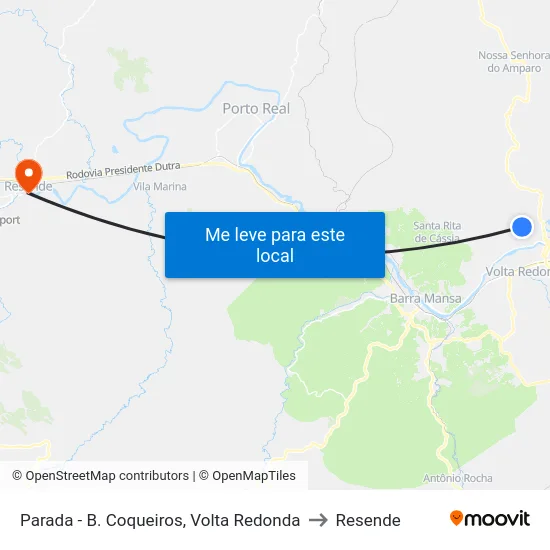 Parada - B. Coqueiros, Volta Redonda to Resende map