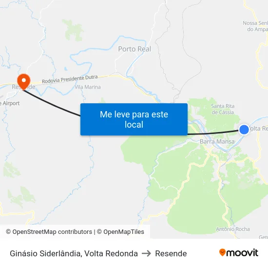 Ginásio Siderlândia, Volta Redonda to Resende map