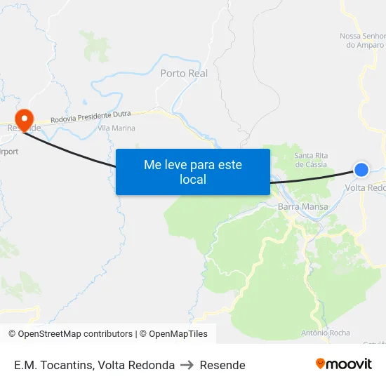 E.M. Tocantins, Volta Redonda to Resende map