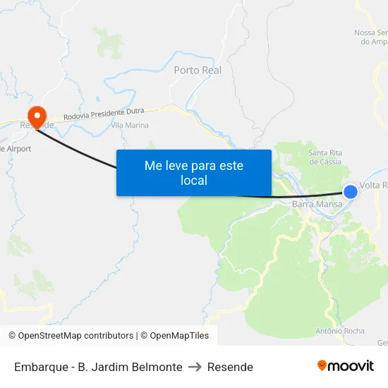 Parada - B. Jardim Belmonte, Volta Redonda to Resende map