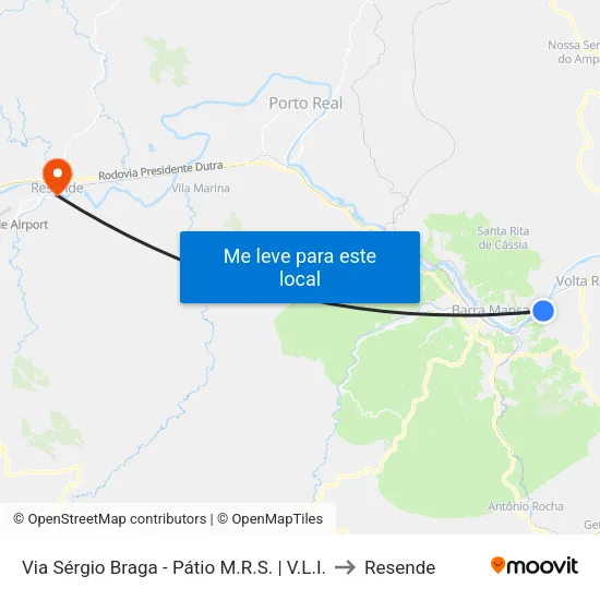 Via Sérgio Braga - Pátio Ferroviário, Barra Mansa to Resende map