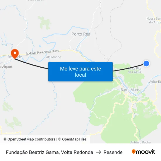 Fundação Beatriz Gama, Volta Redonda to Resende map