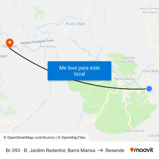 Br-393 - B. Jardim Redentor, Barra Mansa to Resende map