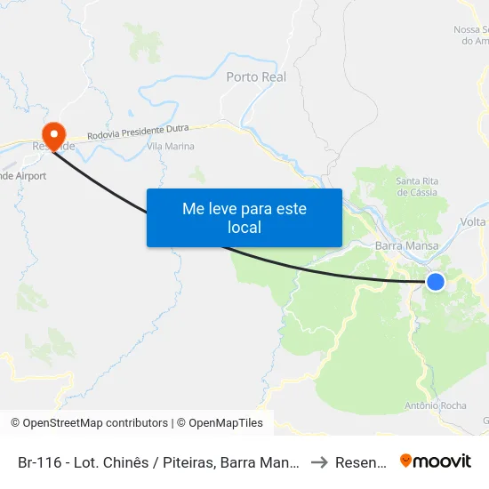 Br-116 - Lot. Chinês / Piteiras, Barra Mansa to Resende map