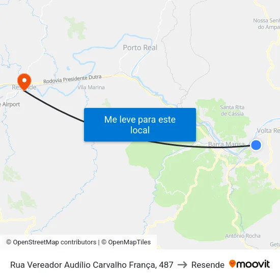 Rua Vereador Audílio Carvalho França, 487 to Resende map