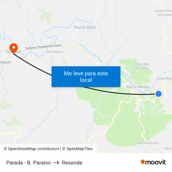 Parada - B. Paraíso, Barra Mansa to Resende map