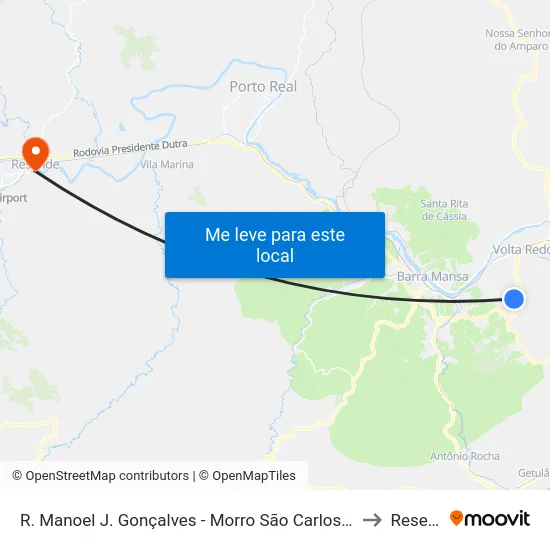 R. Manoel J. Gonçalves - Morro São Carlos, Barra Mansa to Resende map