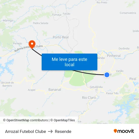 Arrozal Futebol Clube, Piraí to Resende map