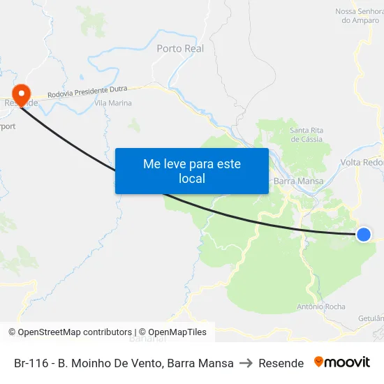 Br-116 - B. Moinho De Vento, Barra Mansa to Resende map
