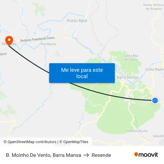 B. Moinho De Vento, Barra Mansa to Resende map