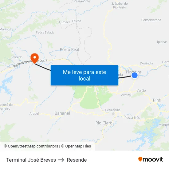 Terminal José Breves, Pinheiral to Resende map