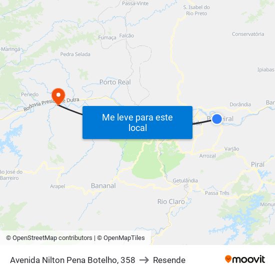 Avenida Nilton Pena Botelho, 358 to Resende map