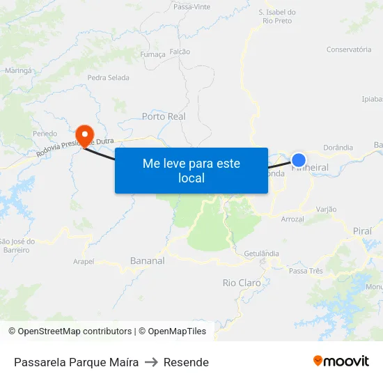 Passarela Parque Maíra, Pinheiral to Resende map