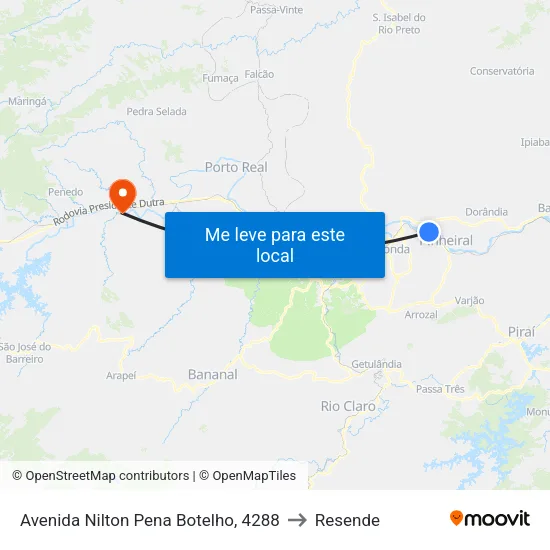 Vila Parque Maíra, Pinheiral to Resende map