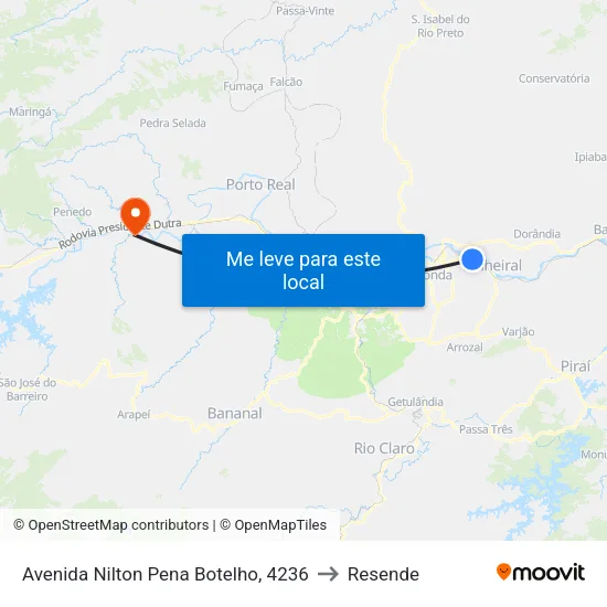 Avenida Nilton Pena Botelho, 4236 to Resende map