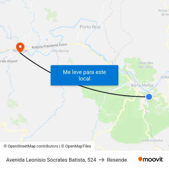Avenida Leonísio Sócrates Batista, 524 to Resende map