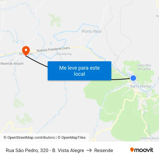 Rua São Pedro, 320 - B. Vista Alegre, Barra Mansa to Resende map