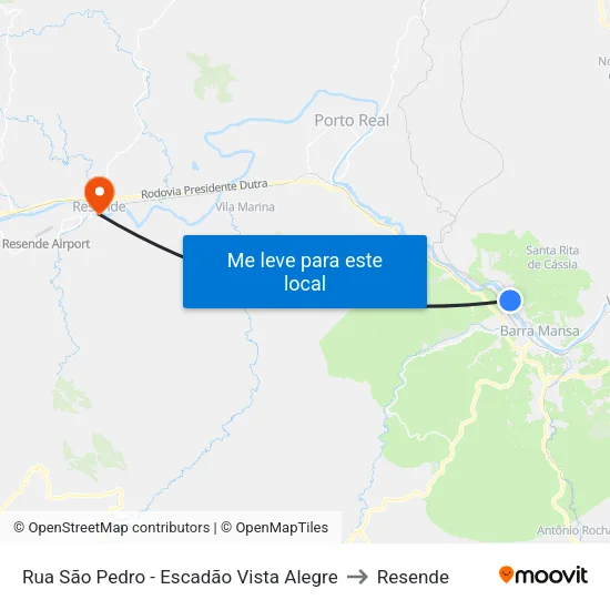 Rua São Pedro - Escadão Vista Alegre, Barra Mansa to Resende map