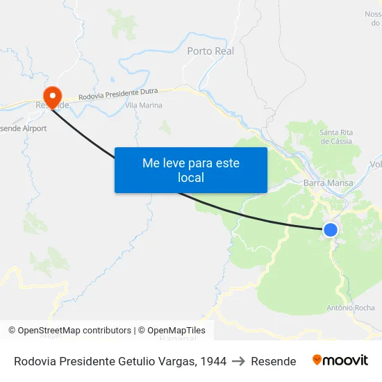 Rodovia Presidente Getulio Vargas, 1944 to Resende map